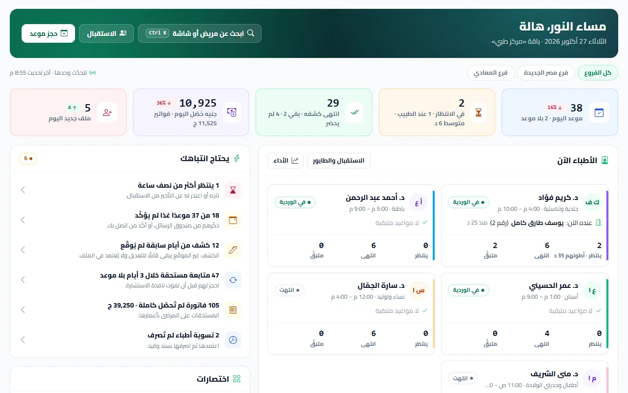 لوحة اليوم في سلامتك: الأطباء الآن ومن ينتظر كل طبيب وما يحتاج انتباهك